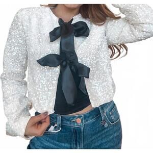 NEW EVENUEL sequin bow blouse in white